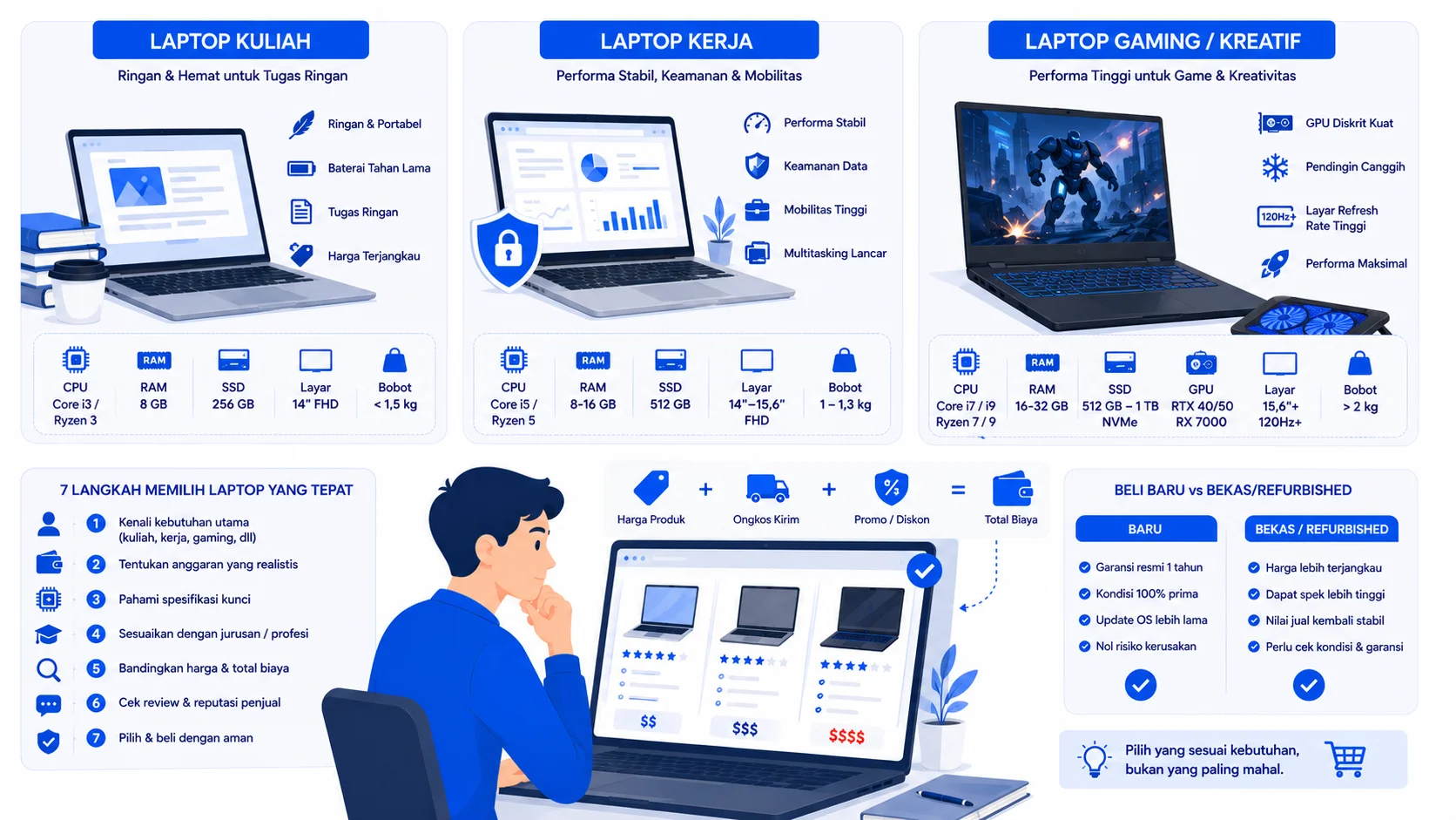 Laptop untuk Kerja, Kuliah, atau Gaming: Apa Bedanya? Panduan Lengkap 2026